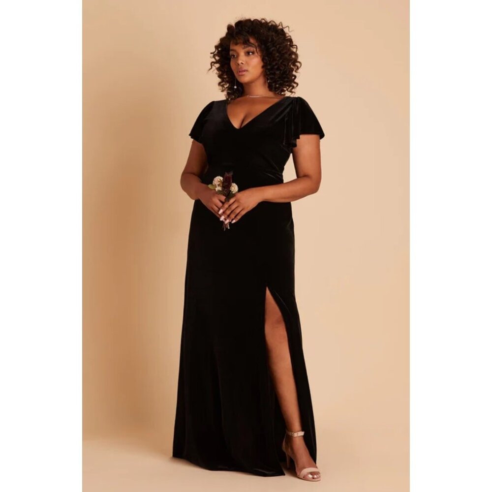 Birdy Grey  Hannah Empire Dress Velvet Sz L Womens Black Long Elegant Prom